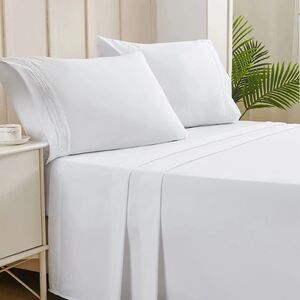 4PCS Queen Sheet Set, Extra Soft Bedding Sheets & Pillowcases, Deep Pocket WHITE